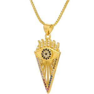 Vintage oro Ojo del diablo geométrico corazón diamante colgante cobre 18K collar gota de agua circón Palma corazón para mujer collar - Product Image 5