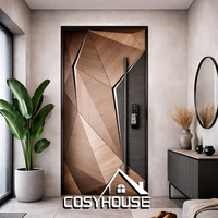 Porte d'entrée en bois sculptée 3D moderne et personnalisée, avec poignée longue, pour villa de luxe