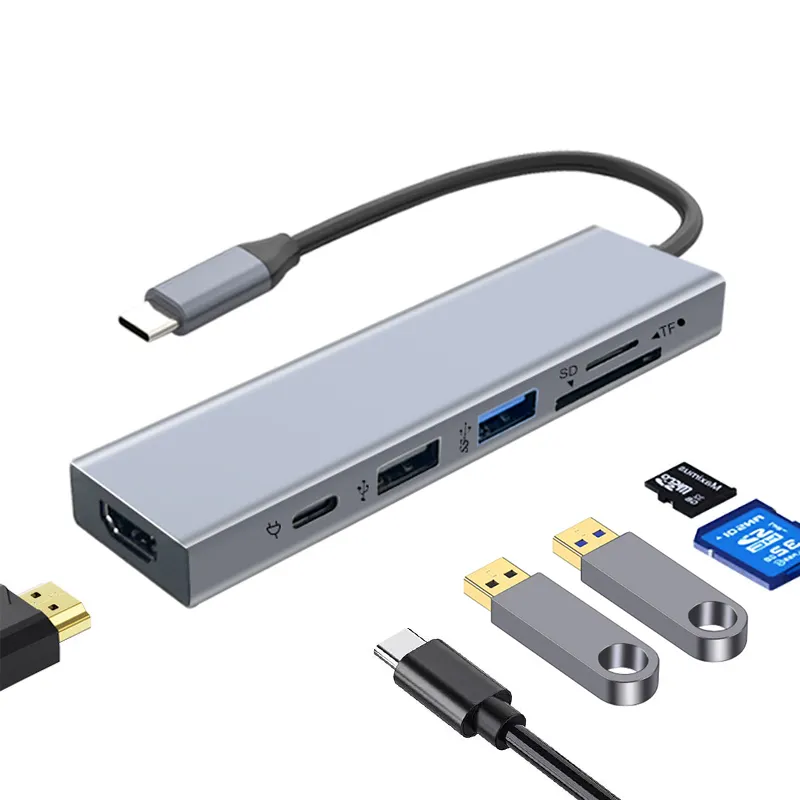 1 में 6 प्रकार सी यूएसबी हब 4K HDTV करने के लिए पोर्ट चार्ज के साथ एसडी TF कार्ड रीडर USB3.0 USB-C एडाप्टर के लिए लैपटॉप प्रकार सी नोटबुक USBC हब