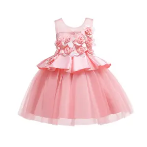 Hao bebek yeni popüler prens örgü Tutu parti çiçekler kolsuz elbise için bebek kız
