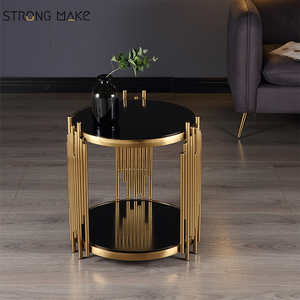 Lusso moderno Mesa De Centro lato <span class=keywords><strong>oro</strong></span> lato tè tavolo da bere mobili in metallo <span class=keywords><strong>vetro</strong></span> piano rotondo tavolino da salotto - Product Image 6