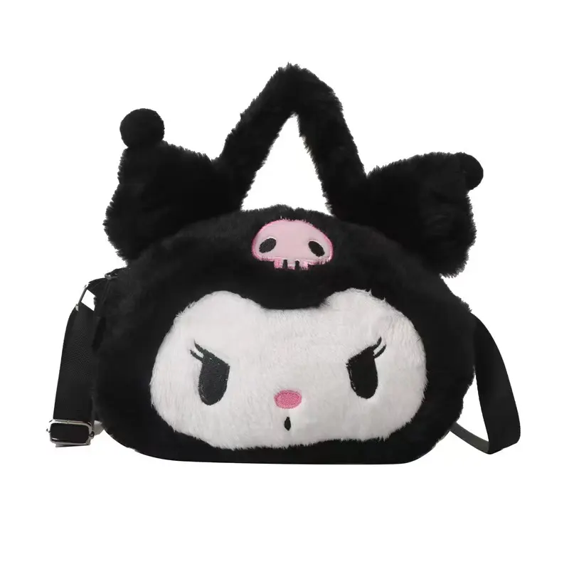 Ruunjoy Sanrioes tas Tote Kuromi ungu hitam tas tangan boneka binatang tas selempang bahu hadiah anak-anak