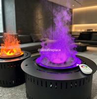 Cheminée électrique circulaire à vapeur de brume, en métal, pour hôtel, avec flamme LED et télécommande