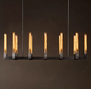 Lustre linéaire Cannele en laiton et verre pour salon moderne de luxe, salle à manger et îlot de cuisine - Product Image 2