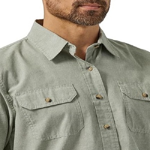 Nuevo estilo Button Up Reguler Fit Shirt con dos bolsillos en el pecho Custom manga corta algodón Nylon Spandex Color sólido camisa para hombres - Product Image 6