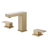 Robinet de salle de bain en or brossé, 3 trous, entièrement carré, à double poignée cubique, eau chaude et froide, robinet de lavabo à deux poignées, fabricant