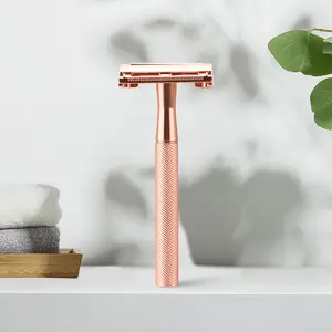 Portable Eco Friendly Model Rose Gold Twin Blade Metal Handle Adjustable Butterfly Open Stainless Steel Double Edge Safety Razor