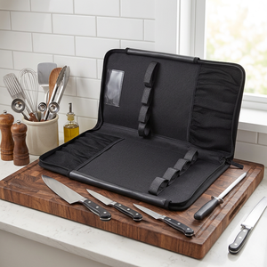 Sac de transport rembourré pour couteaux de cuisine avec logo personnalisé, étui de rangement de cuisine imperméable, sac de voyage professionnel en <span class=keywords><strong>cuir</strong></span> pour couteaux de chef - Product Image 1