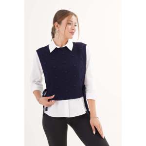 Gilet en tricot sans manches bleu marine pour femme, style preppy, texture anti-boulochage - Product Image 6