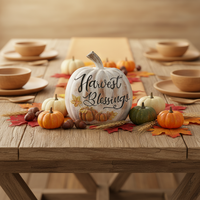 Sculpture décorative artisanale en résine en forme de citrouille 'Bénédictions de la Récolte' avec texte, figurine de fruit vintage pour cadeau de Thanksgiving et décoration intérieure