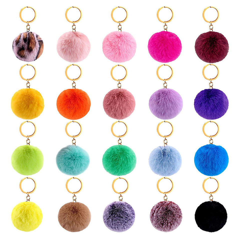 Keychain Rabbit Faux Fur Pompom Fluffy Balls Fluffy Pompoms Keyirings ...