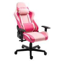 Chaise de jeu ergonomique rose Kawaii avec oreilles de chat, coussin lombaire et dossier haut matelassé diamant pour salle de jeu