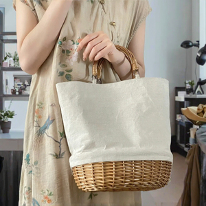 Custom Blank <b>Large</b> Capacity Simple Ladies Girls Shoulder Sling Handbags <b>Storage</b> <b>Basket</b> Foldable Design for Women Fabric Wicker - Product Image 3