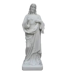 흰색 대리석 조각 신성한 하트 예수 기독교 동상