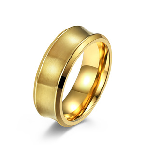Trendy Titanium Steel <b>Ring</b> Geometric Design Unisex Wedding Band Gold Color - Product Image 1