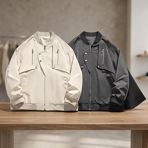 Chaqueta Bomber de Trabajo para Hombre de Alta Calidad, Primavera-Otoño, Cortavientos, Transpirable, Ecológica, Cuello en V, Casual, con Cierre Frontal y Botones - Product Image 3