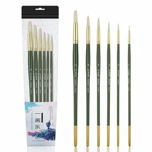2023 100% white bristles artist brush dark green long handle round head paintbrush premium oil brush for professional artists