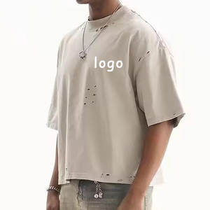 Camiseta personalizada de corte y costura 100% de algodón con estampado gráfico de peso pesado, lavado con ácido de lejía, camiseta Vintage de talla grande para hombre - Product Image 3