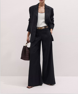 Elegant Black Linen Blazer for Women, Oversized Relaxed Fit Casual Business <b>Office</b> Jacket, Breathable Summer Suit Coat - Product Image 1