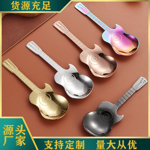Cuchara creativa con forma de guitarra, cuchara de café de acero inoxidable 304, cuchara para batir, cuchara para barra musical, cuchara para postre - Product Image 1