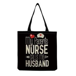 Sac à bandoulière en toile pour femme avec imprimé lettre infirmière, sans fermeture éclair, sac fourre-tout écologique décontracté, sac à main mignon pour femme, grande capacité, sac de shopping graphique - Product Image 1