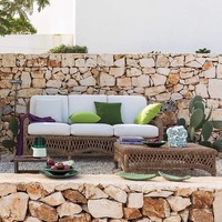 Ensemble de canapés en rotin moderne Perched Cloud Asie du Sud-Est avec coussins durables, mobilier de jardin et de cour extérieur, modèle chaise à bascule