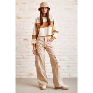 Sudadera Oversize Bicolor para Mujer, Hombros Caídos, Mezcla de Algodón, Tejido de Punto, Blanca - Product Image 5