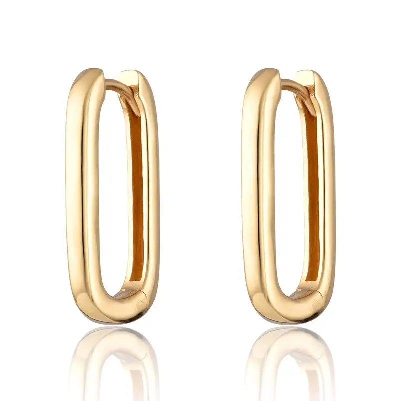 Gemnel moda oval en forma de U de aro 925 Plata 18k oro vermeil pendientes de aro