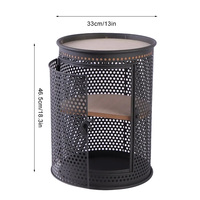 Table d'appoint cylindrique industrielle en métal et bois avec porte de rangement Conception en maille ventilée pour la salle à manger et la maison-Salon/chambre à coucher