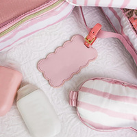 Étiquette de bagage en cuir PU de luxe personnalisée avec logo, forme ondulée, boucle métallique dorée, cadeau pour carte d'embarquement
