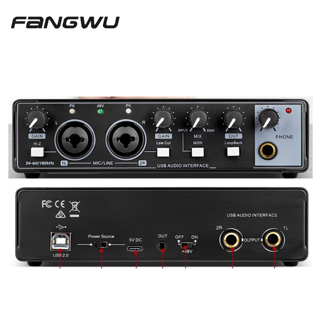 Professional Sound Card with Monitoring Electric Guitar Live Recording for Studio Singing