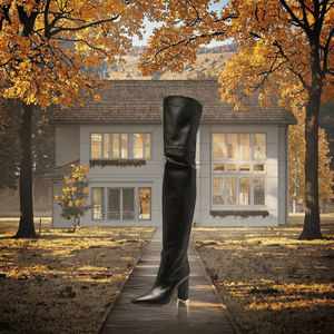 Bottes d'hiver pour femmes, style western, motif léopard, en PU, hauteur au-dessus du genou, talons carrés épais, bout carré, fermeture éclair latérale, ajustées - Product Image 2