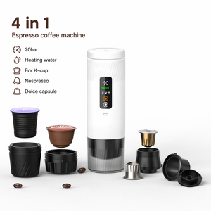 เครื่องชงกาแฟเอสเพรสโซแบบพกพาใหม่จากโรงงาน แรงดัน 20 บาร์ 4 in 1 หน้าจอดิจิตอล สำหรับแคปซูล K-Cup ใช้พลังงานแบตเตอรี่ เครื่องชงกาแฟสำหรับเดินทาง OEM - Product Image 1