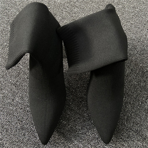 Botines Chelsea de Punto 100% de Fábrica para Mujer, Punta Puntiaguda, Tacón Cuadrado, Banda Elástica, Forro de Cuero Genuino, Transpirables, Otoño - Product Image 6