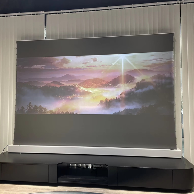2025 Black Crystal ALR Electric 100 120Inch Projection Screen Motorized Tab Tension Rising Floor up Screen for Home Use 16:9