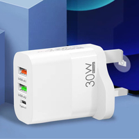Chargeur rapide double USB + Type C 30W avec prise US EU UK, PD QC3.0 USB-C pour Samsung iPhone Redmi, puissance de sortie 20W