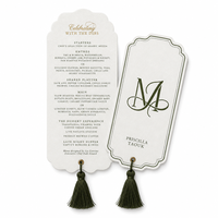 Cartes de menu de mariage élégantes et luxueuses en papier de coton fait main avec pompon pour cérémonie et réception de mariage