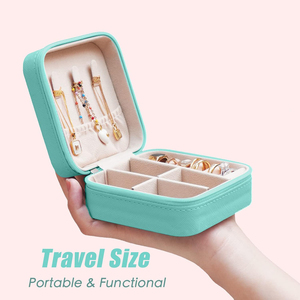 Bán buôn du lịch xách tay nhỏ hộp đồ trang sức nhẫn bông tai tổ chức tùy chỉnh PU Dây Kéo da vuông mini lưu trữ đồ trang sức trường hợp - Product Image 6