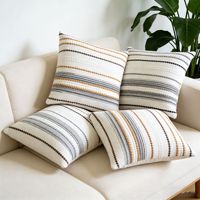 Housse de coussin lombaire carrée en chenille jacquard rayée, style bohème moderne minimaliste, tricotée, pour la maison, le salon et la chambre