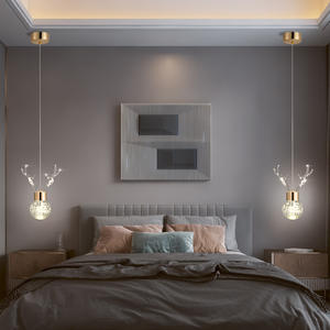 Luxury <b>Crystal</b> Antler Bedside Pendant <b>Light</b> Creative Modern Minimalist Bar Design Nordic Style AC Power Middle LED Adjustable - Product Image 2