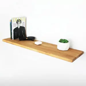 Wall shelf made of solid birch wood with metal brackets 70*20 cm/ Durable thermo wood shelf for living room kitchen bedroom