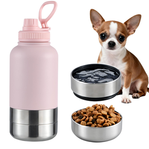 Bouteille d'eau portable 3-en-1 pour animaux de compagnie avec logo personnalisé, nouveau design, 1L (32oz), pour voyage en extérieur, avec récipient alimentaire - Product Image 1
