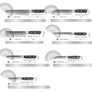 Luxus-Damaszener Küchenmesser-Set 1-7 Stück 67 Schichten Damaszener Stahl scharf Volltang Chefkoch Santoku Messer stabilisierter Holzgriff