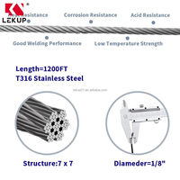 1200FT Kabelgeländer Stahlseil Edelstahlkabel 1/8 Zoll Flugzeugkabel T316 Edelstahl 7x7 Stränge Konstruktionsdrahtseil