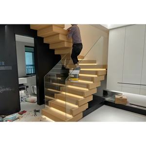 Garde-corps d'escalier droit moderne du fabricant sur mesure Mono Stringer <span class=keywords><strong>poutre</strong></span> en acier avec bande de roulement en bois/marbre/verre pour villas et hôtels - Product Image 3