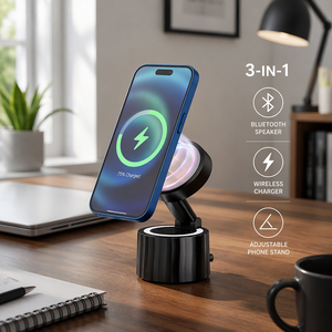 Gadget électronique avec logo personnalisé, haut-parleur Bluetooth 5W, chargeur magnétique 15W, support de téléphone pliable, cadeau technologique - Product Image 1