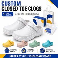 Sabots personnalisés à bout fermé unisexe, chaussures à enfiler sans trous, sangle de talon pivotante, semelle épaisse, décontractées, vente en gros, logo personnalisé, couleur, emballage