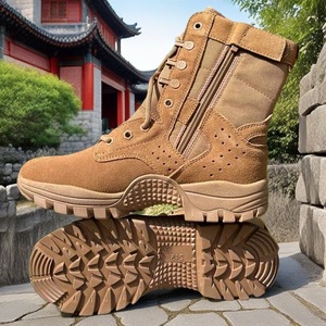 รองเท้าบูทผู้ชายสีน้ำตาลหนังแท้กันน้ำสำหรับฝึกซ้อมกลางแจ้งแบบมีซิปด้านข้างส้นเตี้ยพื้นยางหนาปกติ - Product Image 4