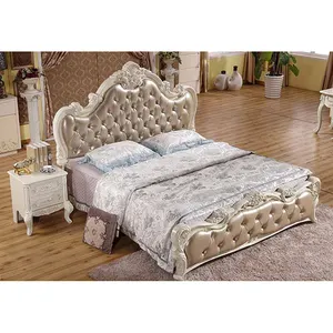 Cama de madeira sólida, cama clássica rústica de couro do rei queen doubl camas plataforma estilo europeu