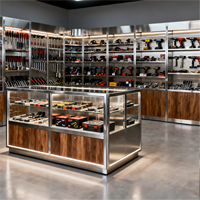Sistem Lemari Pajang Peralatan Toko Perkakas Kustom Dengan Set Perlengkapan, Rak Papan Pegboard Dinding, dan Showcase Kaca OEM ODM Perlengkapan Ritel